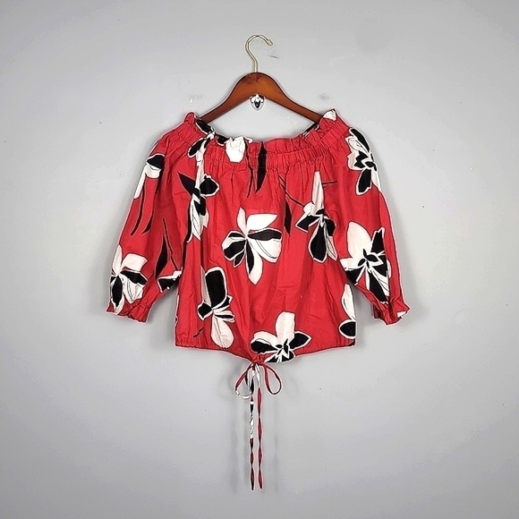 Who What Wear Tops - Who What Wear Off The Shoulder Floral Balloon Sleeve Top